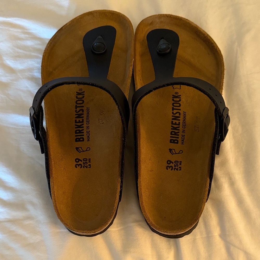 Birkenstock Black and Brown Slip-On Sandals